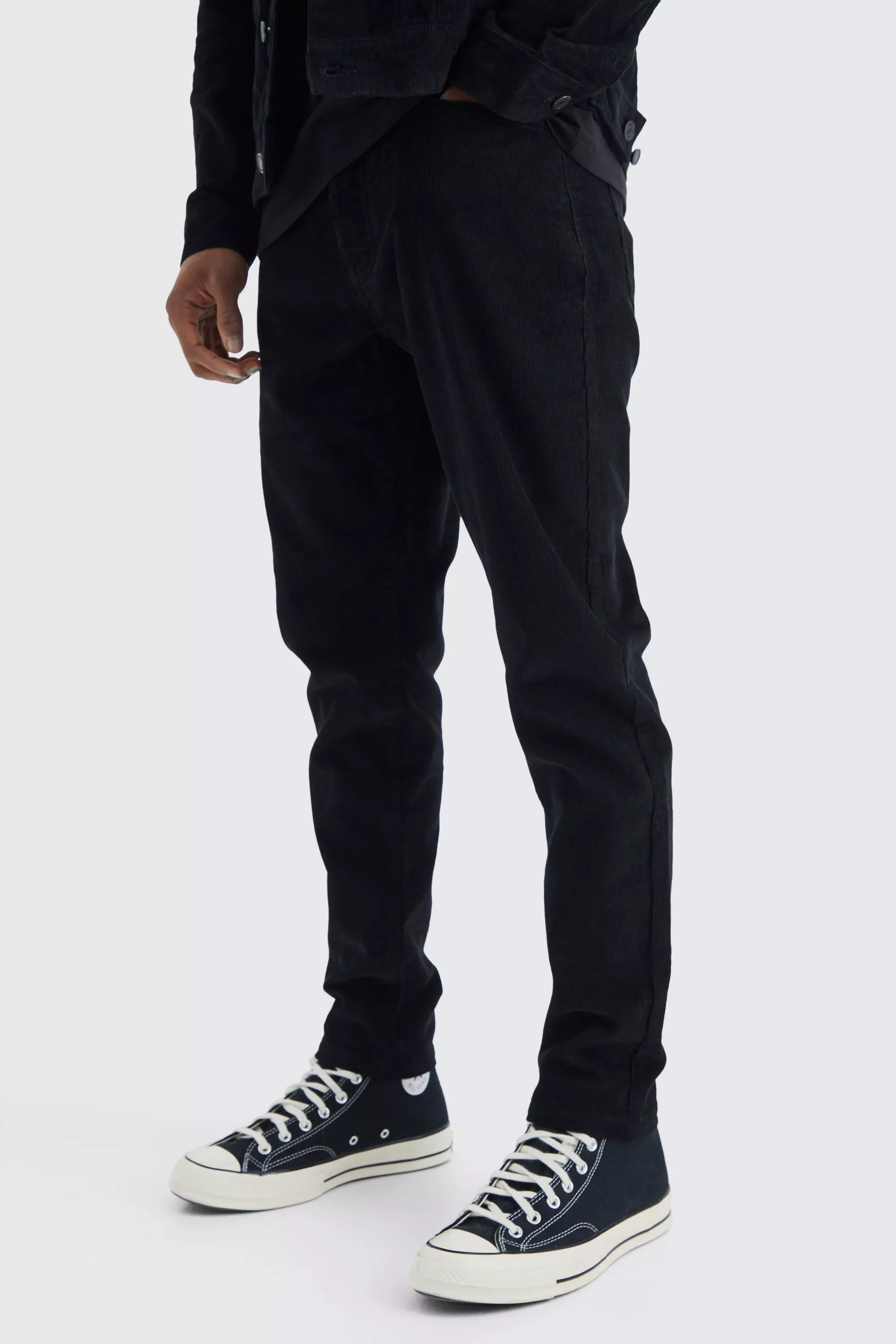 Fixed Waist Tapered Cord Pants Black