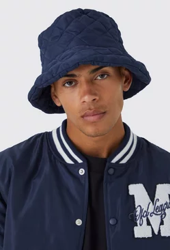 High Shine Nylon Quilted Bucket Hat Navy