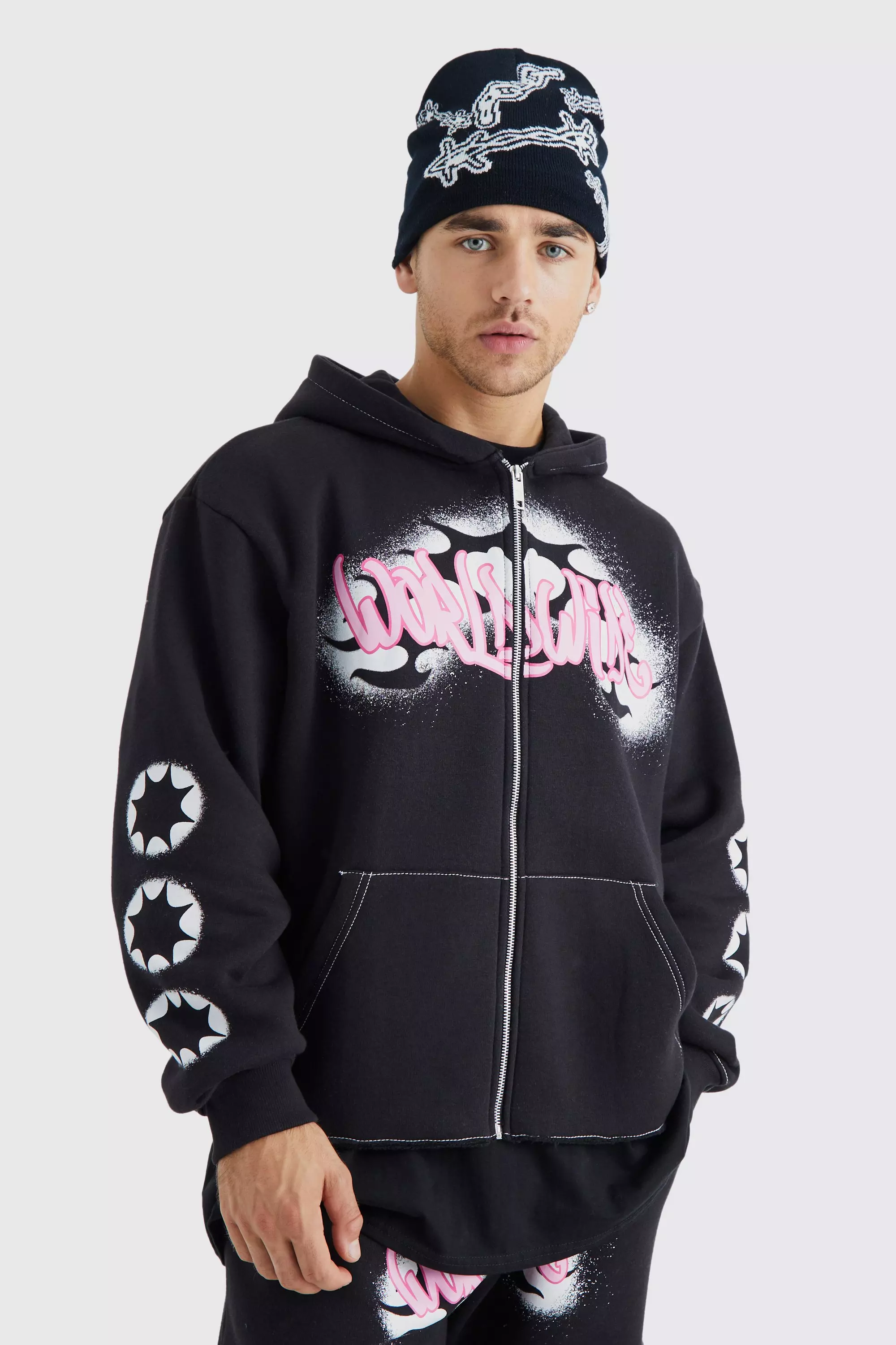 Jacquard Beanie mit Stacheldraht-Print, Black alternatives Bild