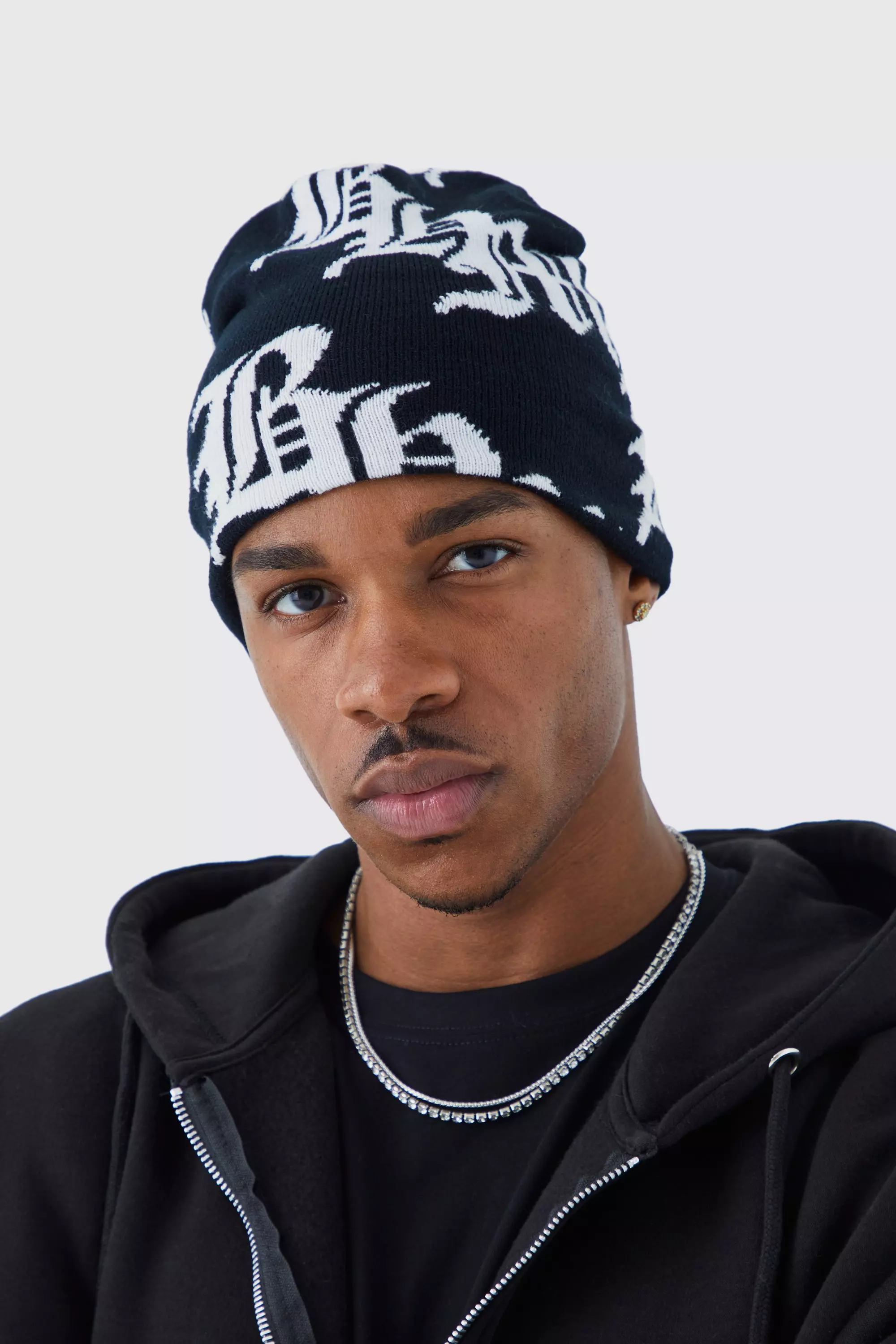 Gothic Logo Jacquard Beanie Black