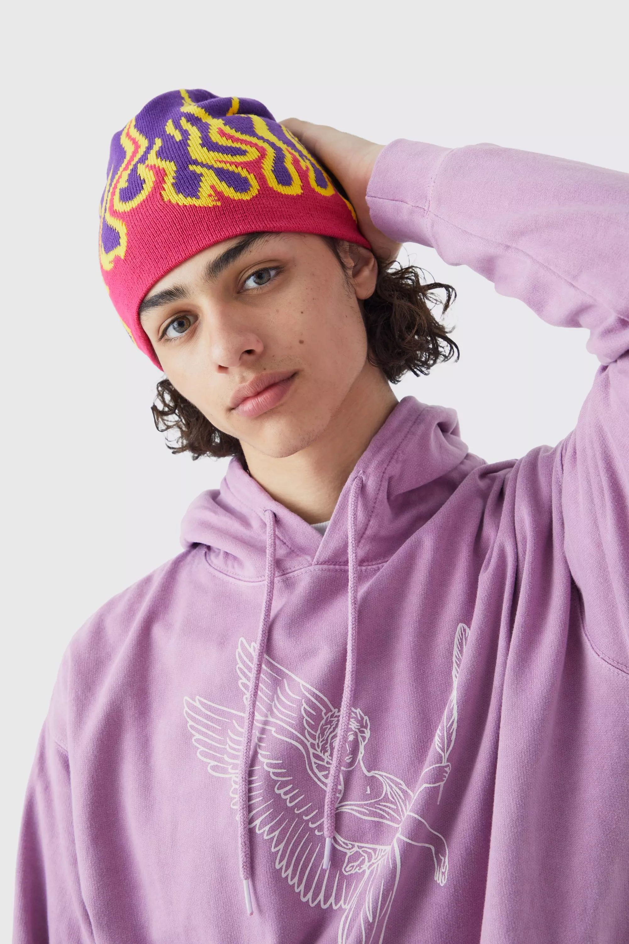 Berretto Beanie In Jacquard Con Fiamme, Purple immagine alternativa