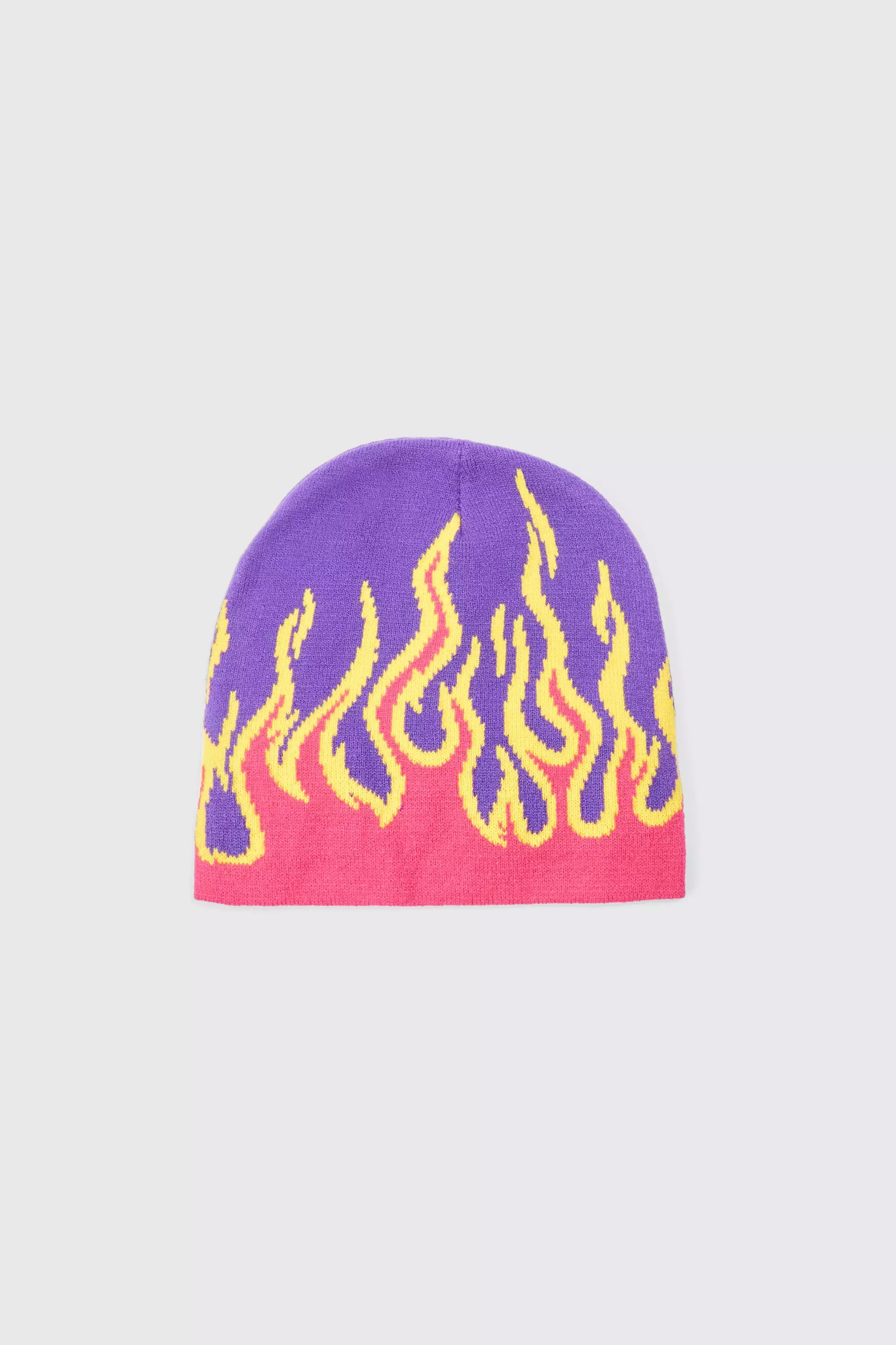 Berretto Beanie In Jacquard Con Fiamme, Purple immagine alternativa