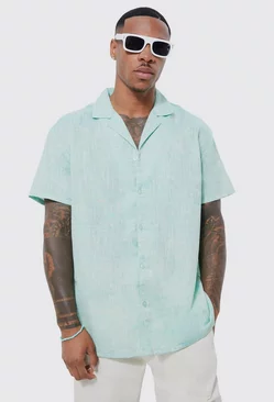 Short Sleeve Oversized Linen Look Shirt sage