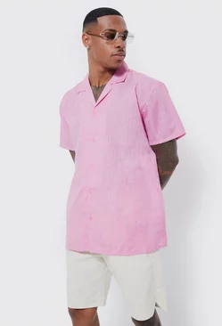 Short Sleeve Oversized Linen Look Shirt pink