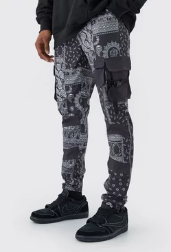 Charcoal Grey Skinny Bandana Multi Cargo Buckle Pants
