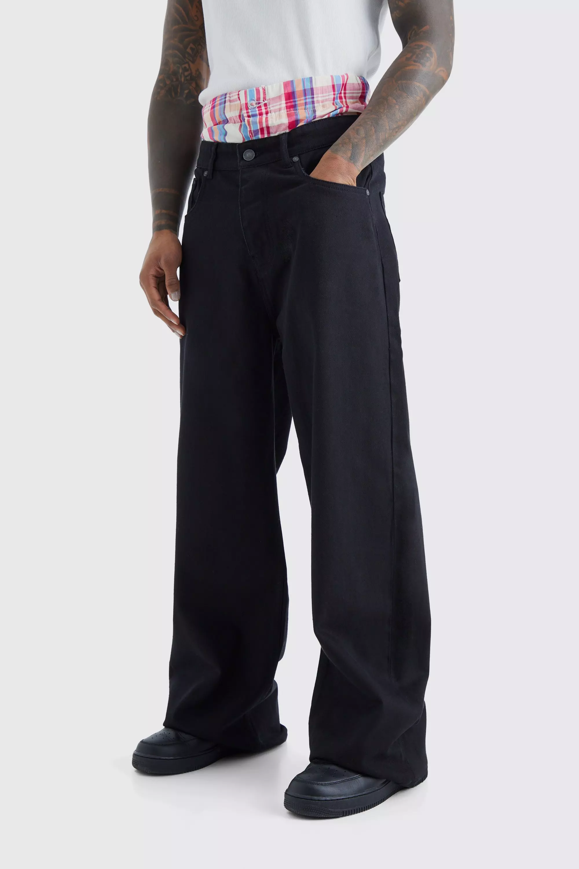 Extreme Baggy Rigid Double Waistband Jeans True black