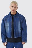 Mid blue Boxy Fit All Over Text Laser Print Jean Jackets