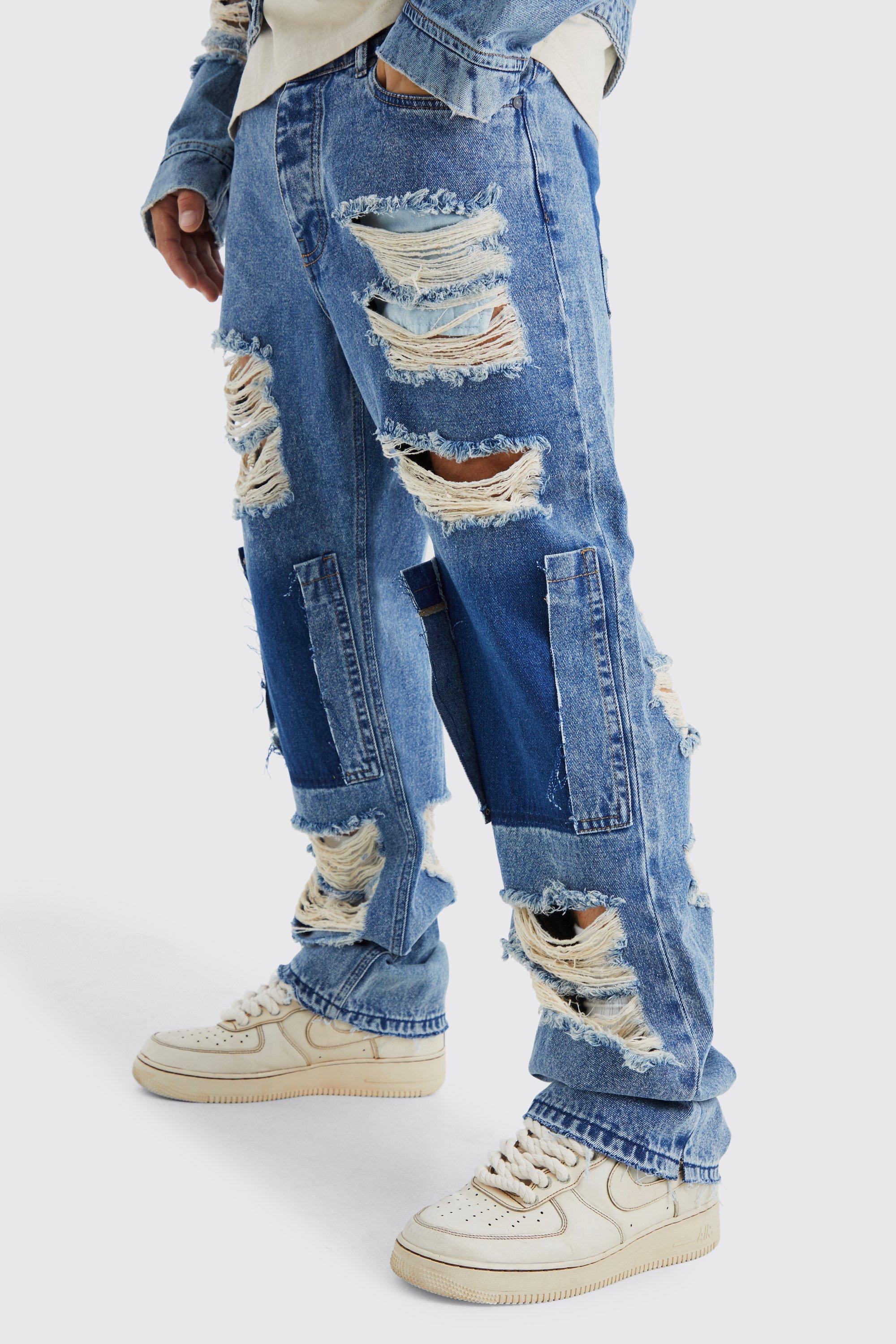 Relaxed Rigid Spliced Frayed Edge Jeans