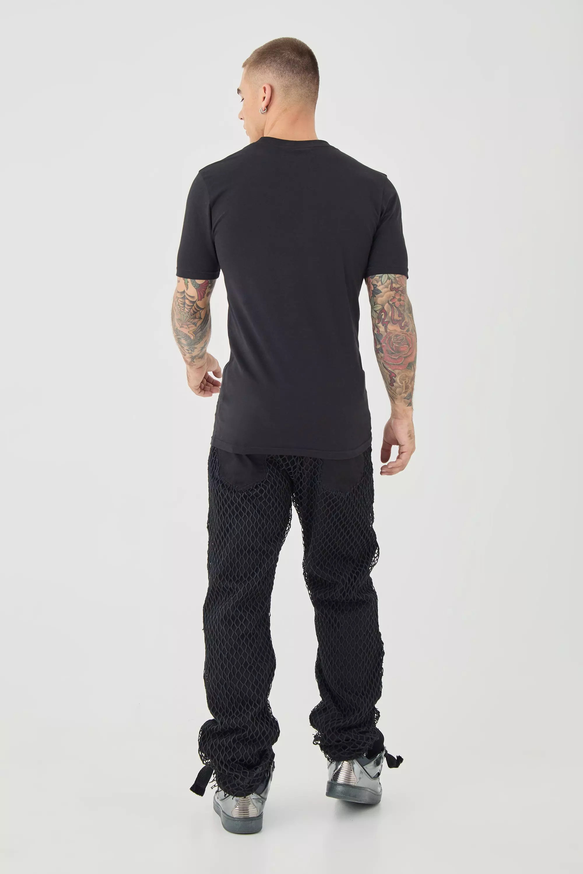 True black Relaxed Rigid Net Overlayed Jeans alternative image