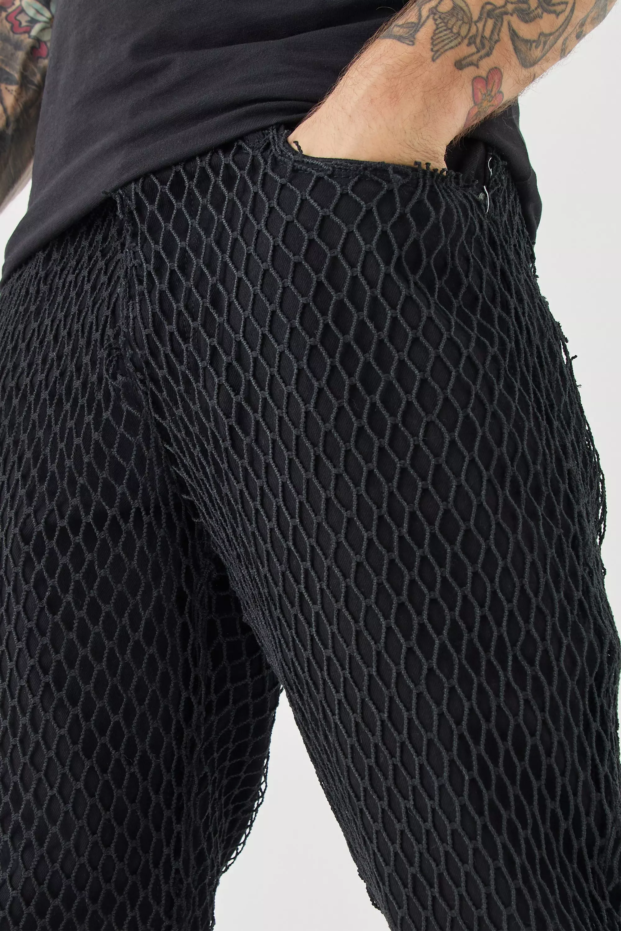 True black Relaxed Rigid Net Overlayed Jeans alternative image