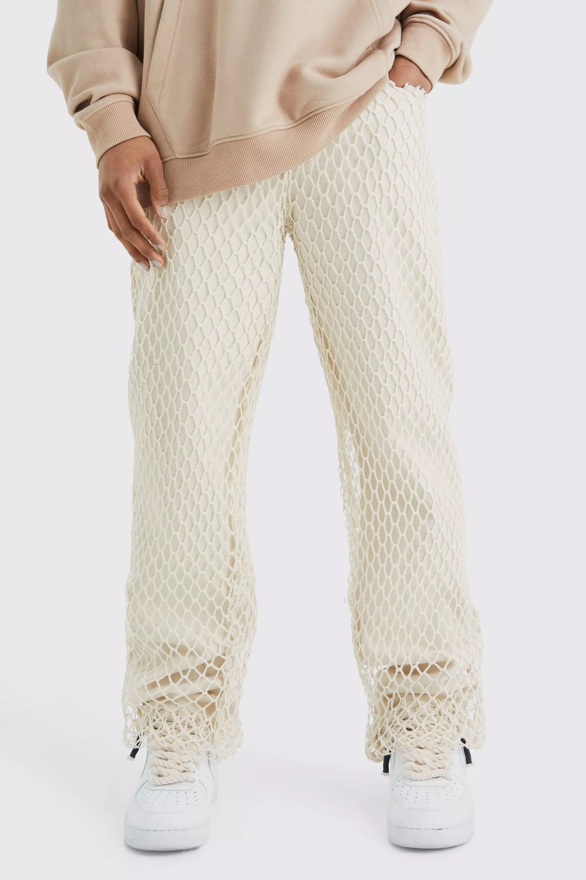 White Relaxed Rigid Net Overlayed Jeans alternative image