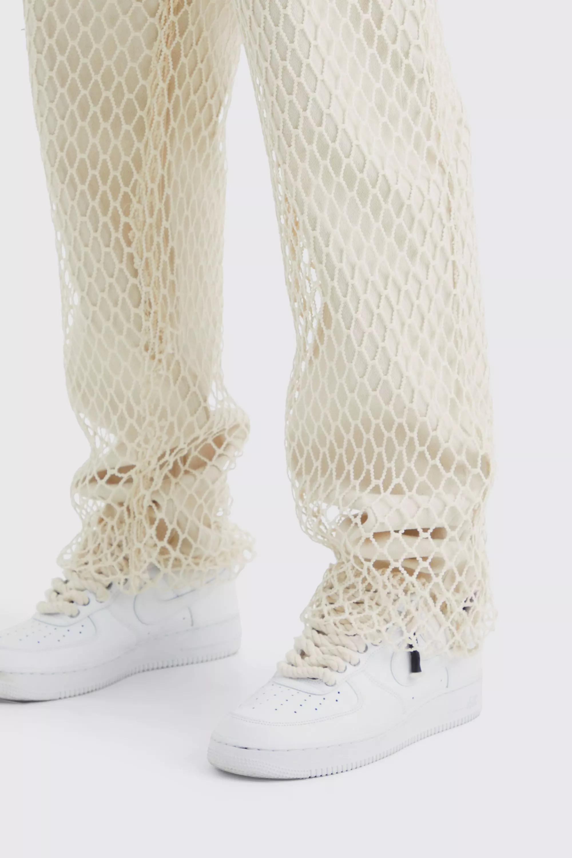 White Relaxed Rigid Net Overlayed Jeans alternative image