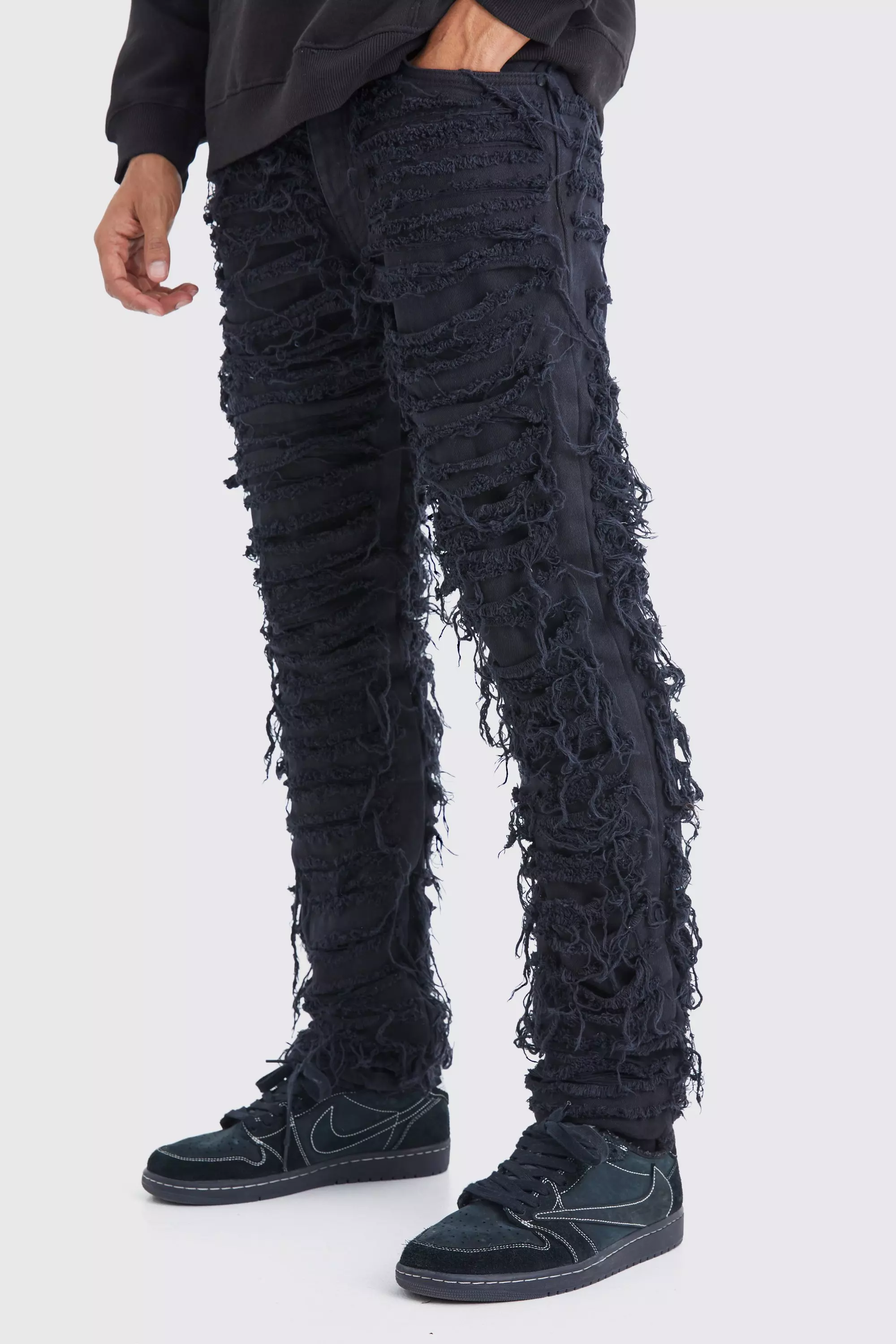 Slim Rigid Extreme Distressed Jeans Washed black