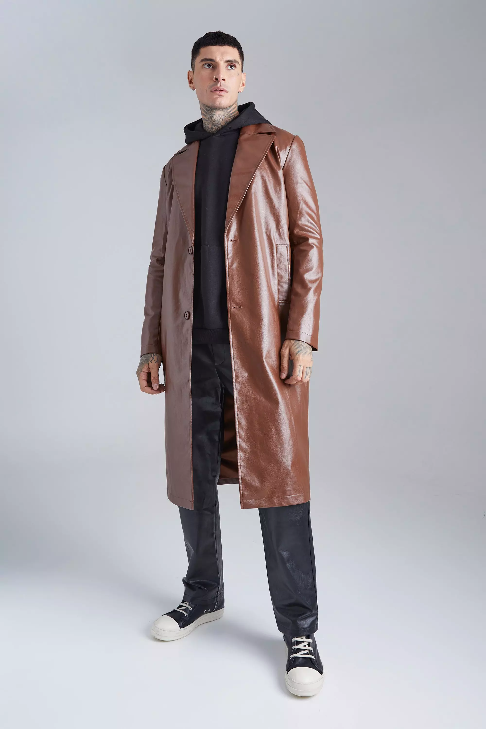 Pu Trench Coat Brown