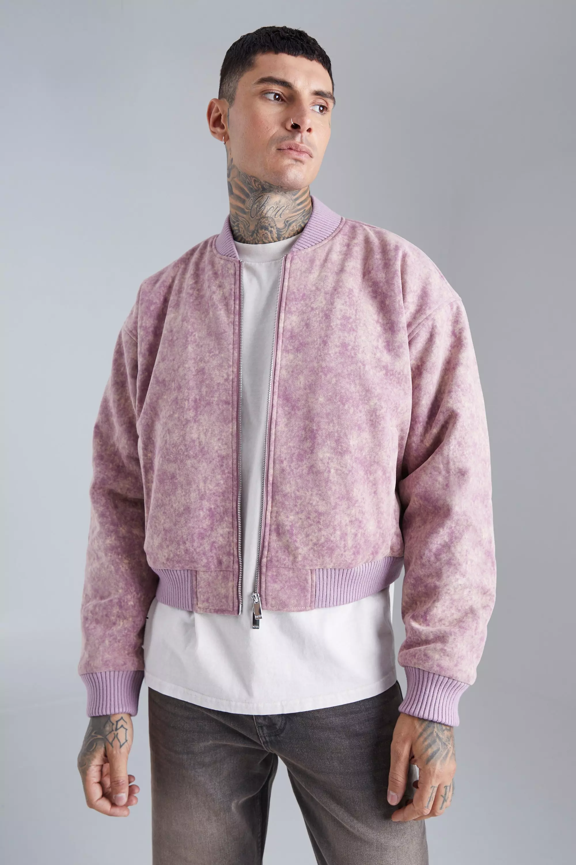 Boxy Acid Wash Bomber Purple