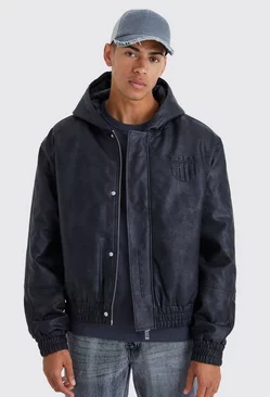 Washed Pu Bomber With Hood Black