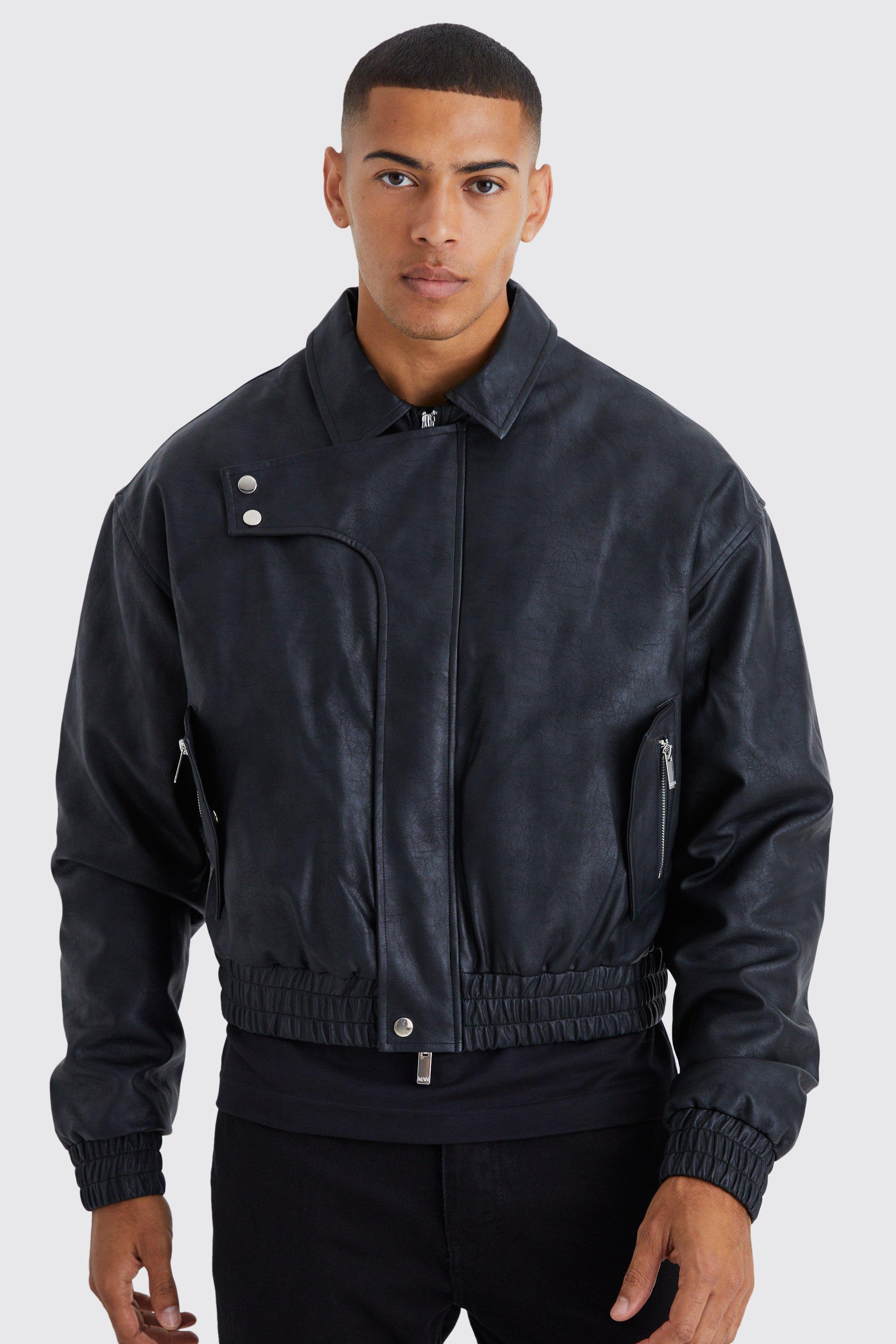 boohooMAN Faux Suede & Leather Varsity Bomber Jacket - Black - Size XS