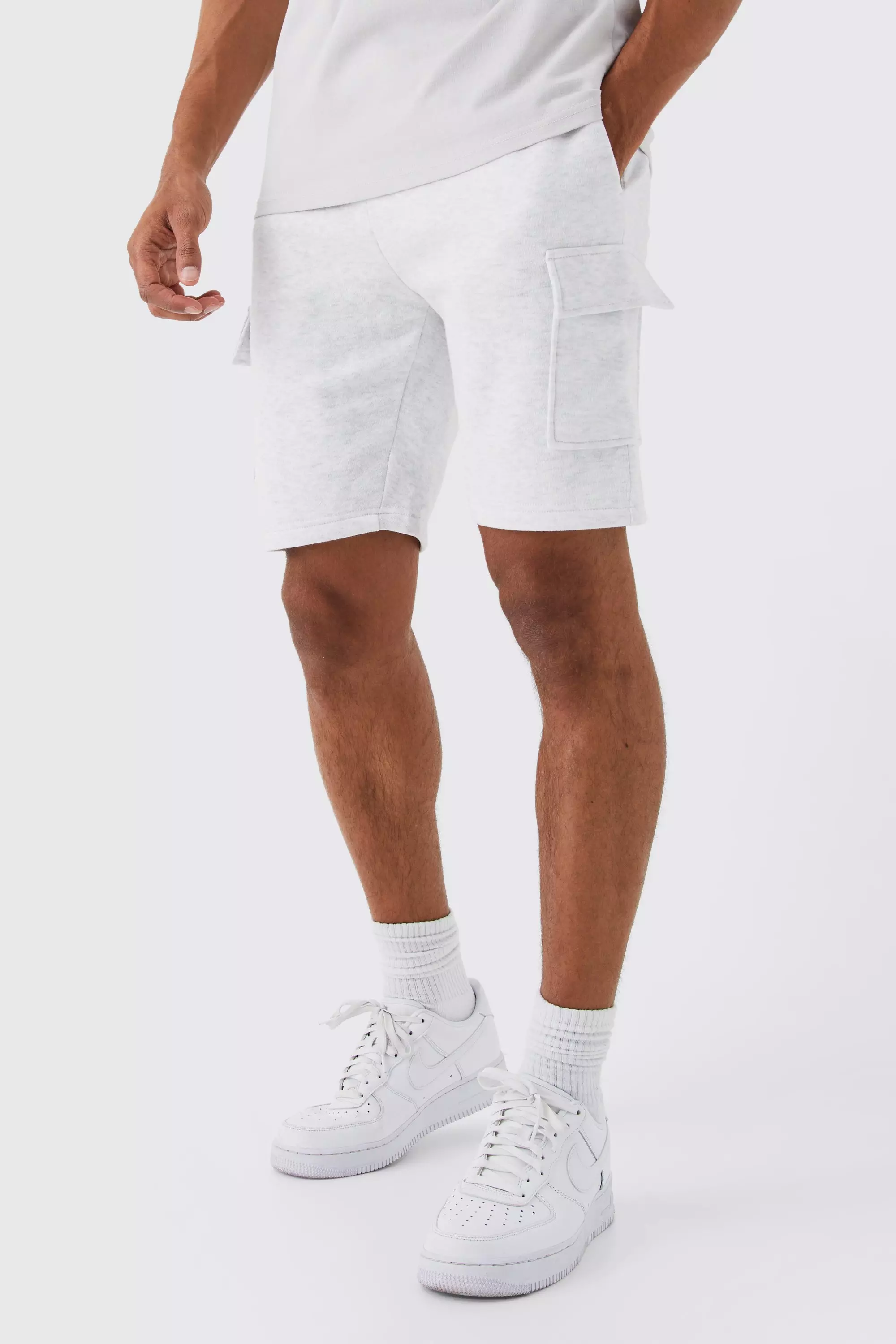 Slim Mid Cargo Jersey Short Grey marl