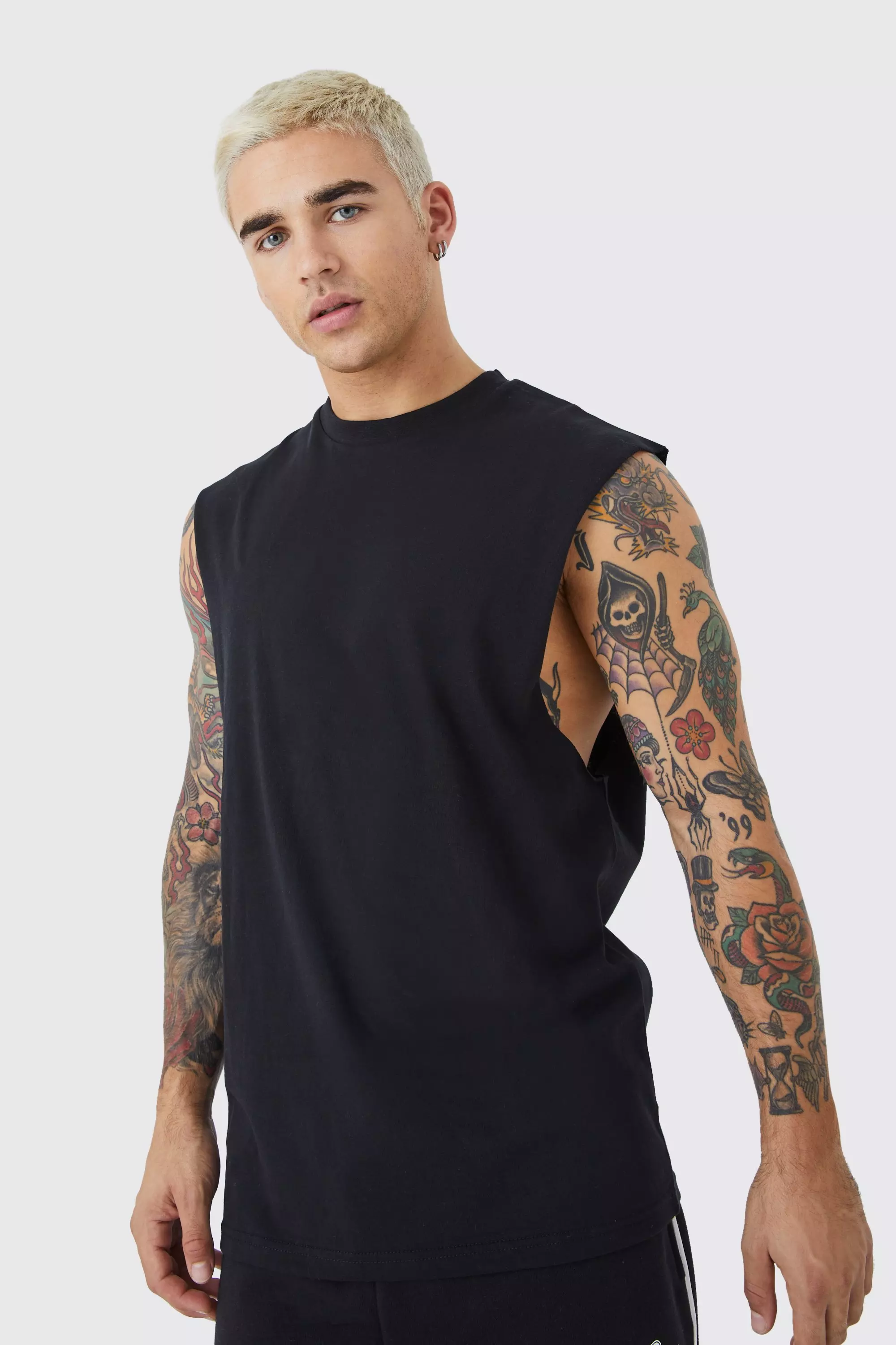 Basic Drop Armhole Tank Black