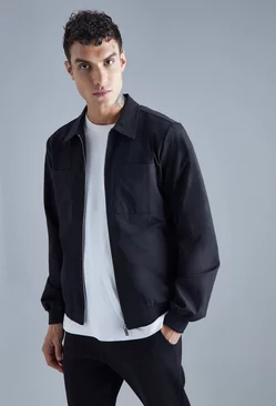 Black Technical Stretch Harrington With Patch Pockets