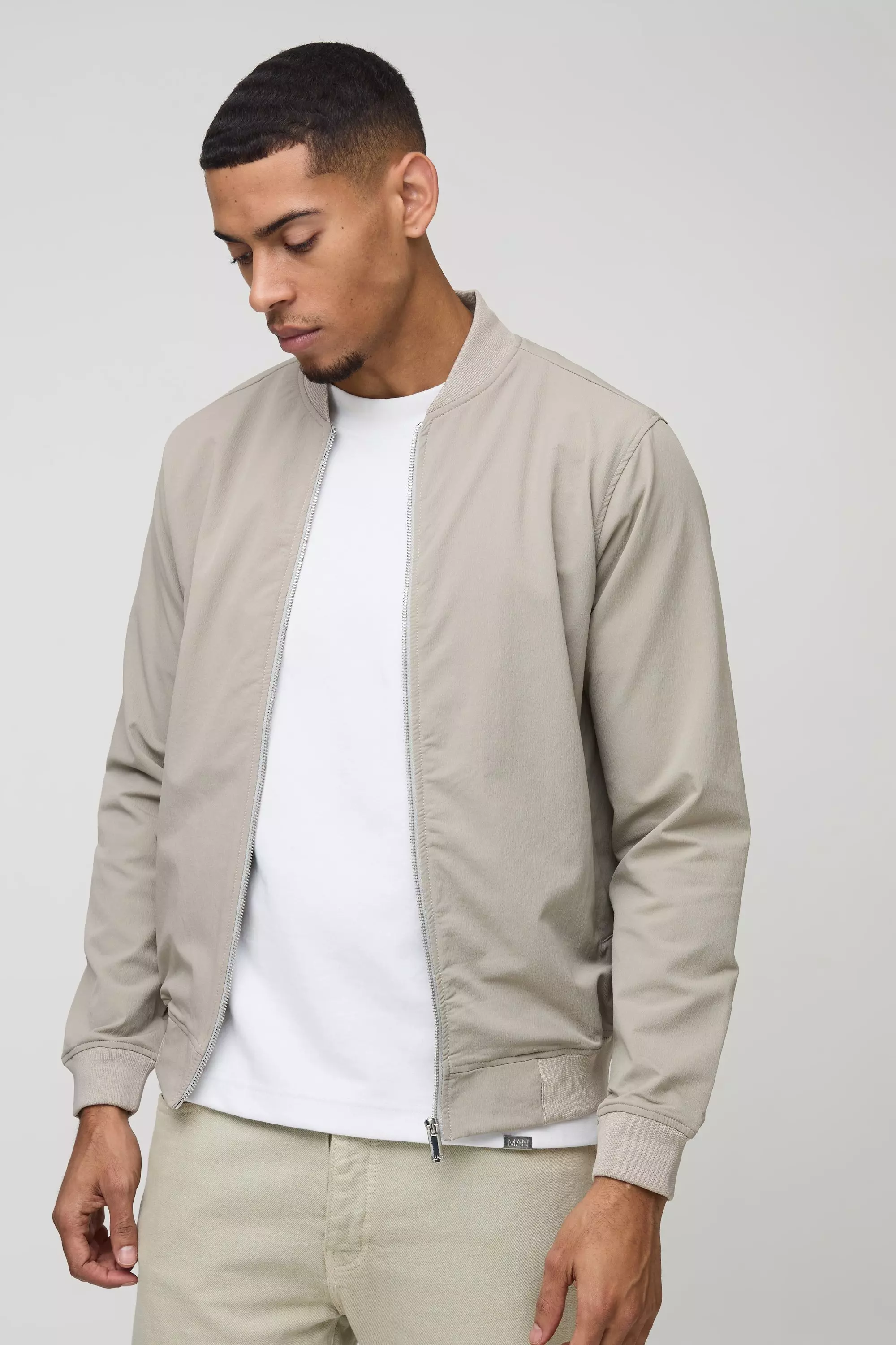 Taupe Beige Technical Stretch Smart Bomber