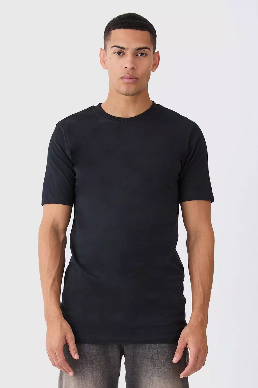 Basic Longline Crew Neck T-shirt Black