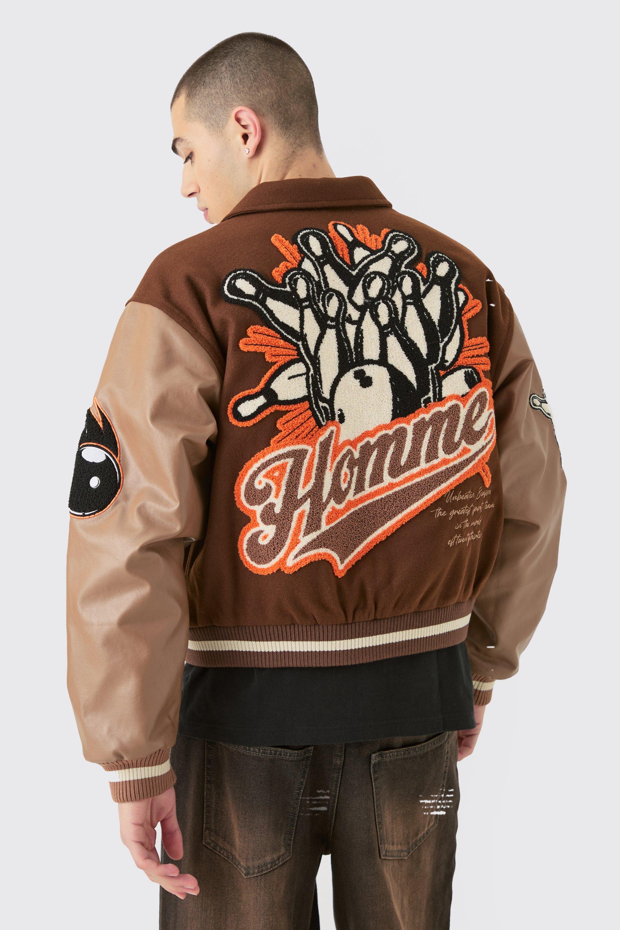 Multi-Patches Mixed Leather Varsity Blouson - Ready to Wear