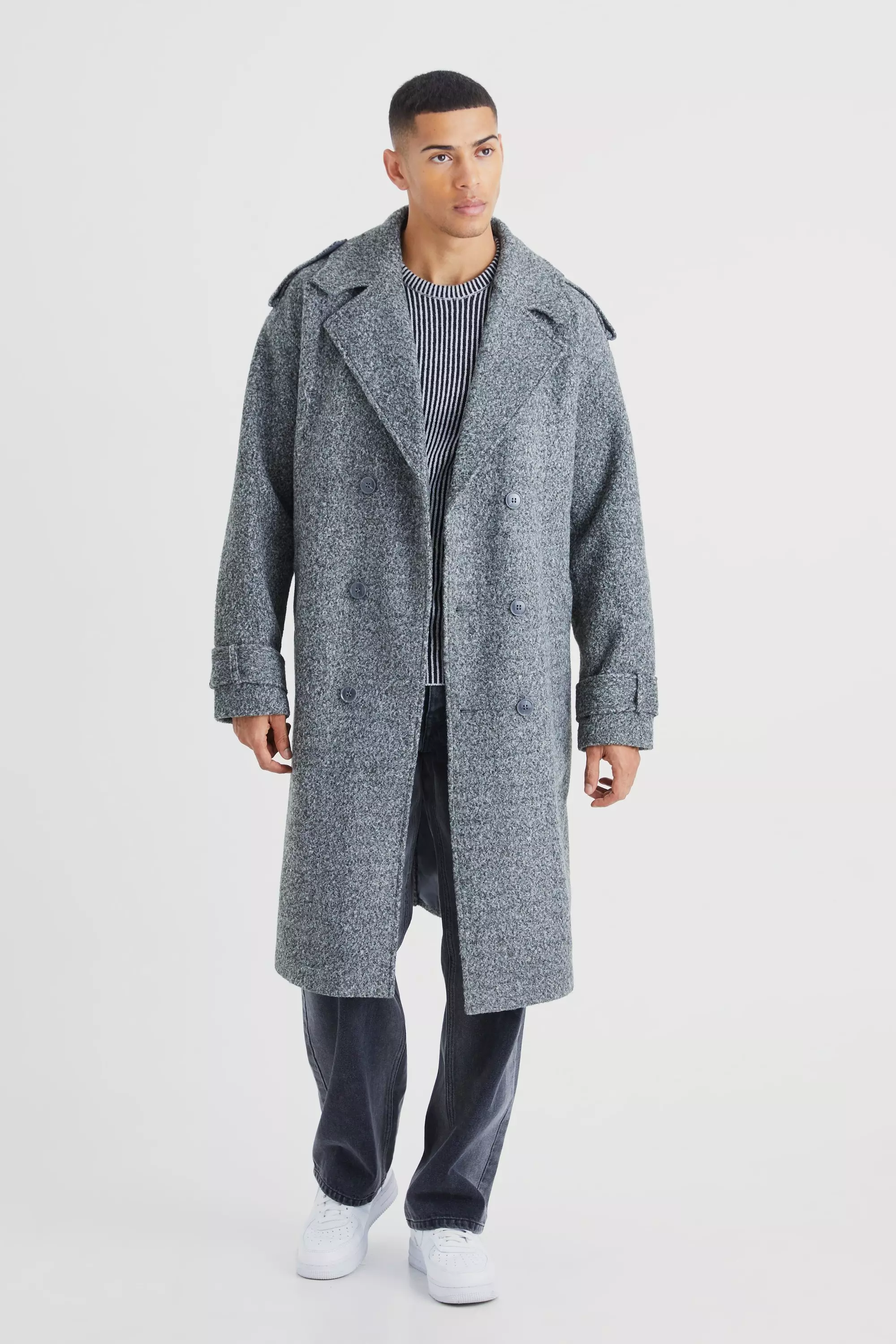 Double Breasted Salt & Pepper Overcoat Charcoal