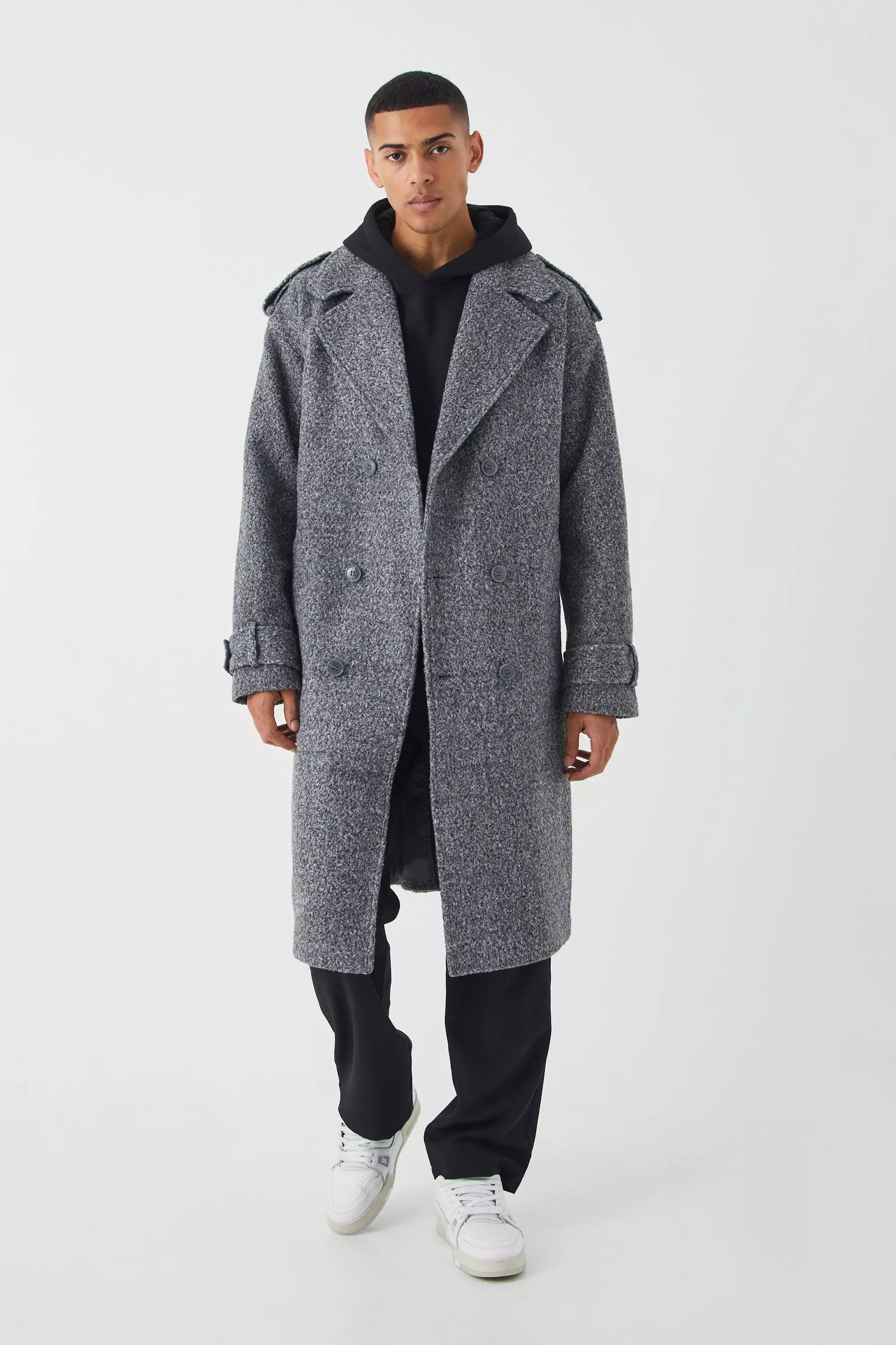 Double Breasted Salt & Pepper Overcoat Light grey