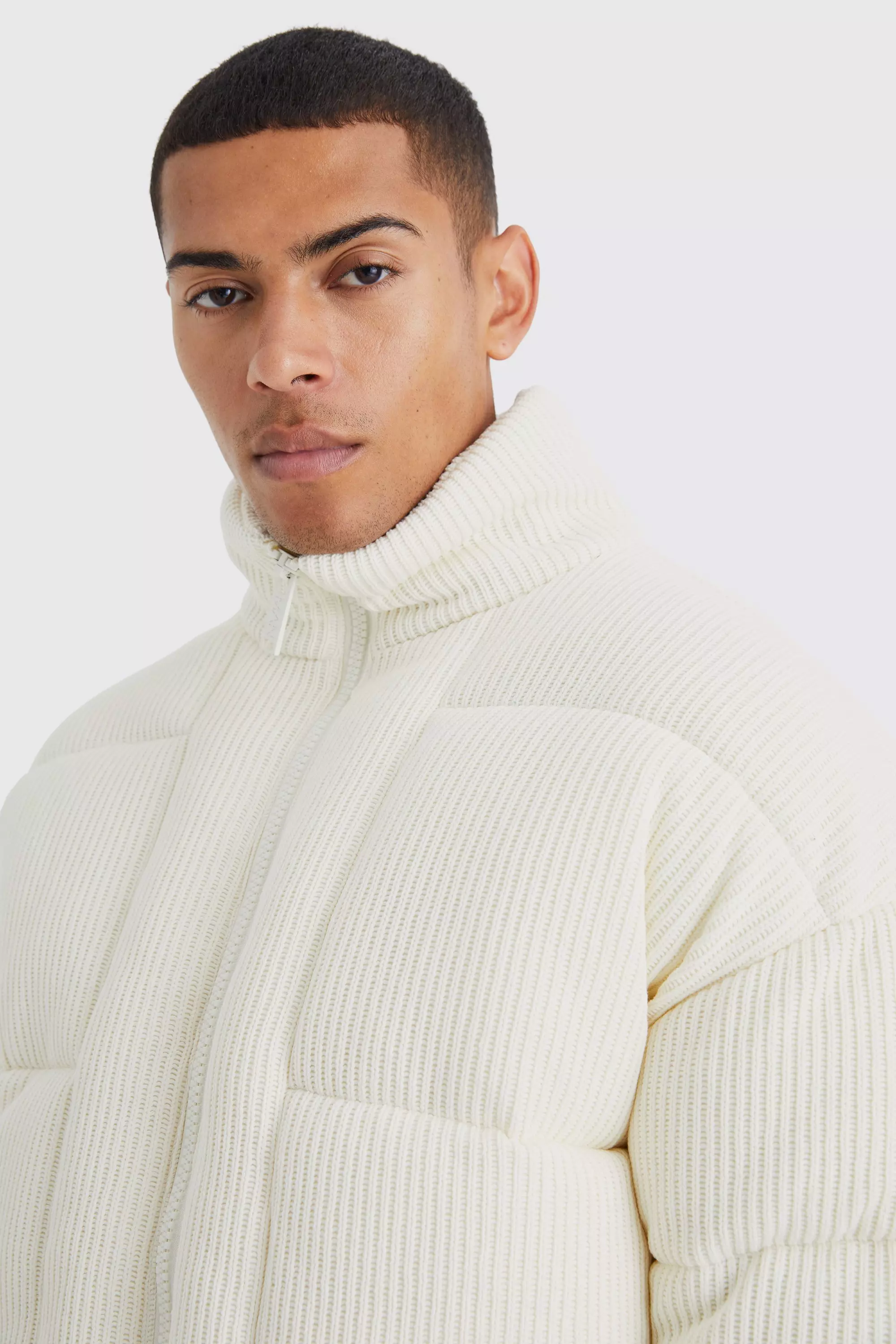 Chunky Knitted Funnel Neck Puffer boohooMAN IE