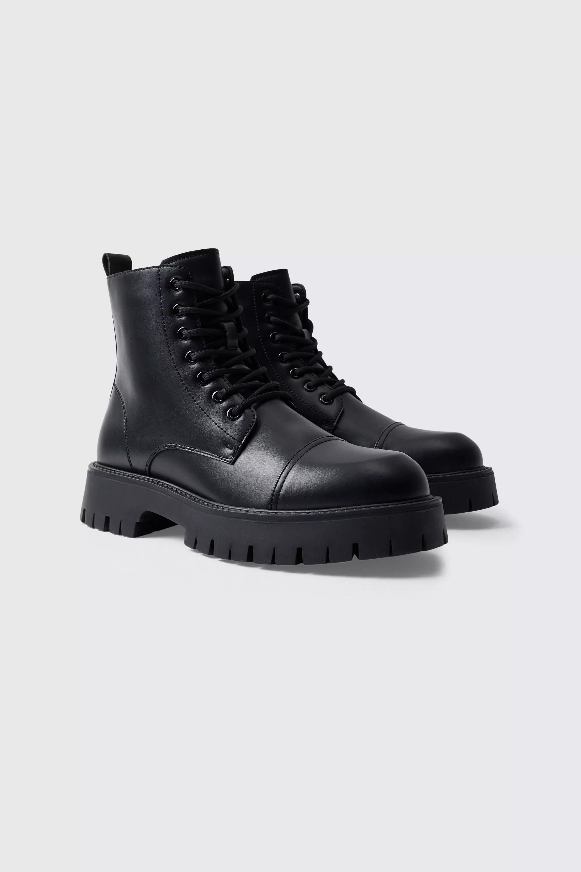 Chunky Lace Up Worker Boot Black