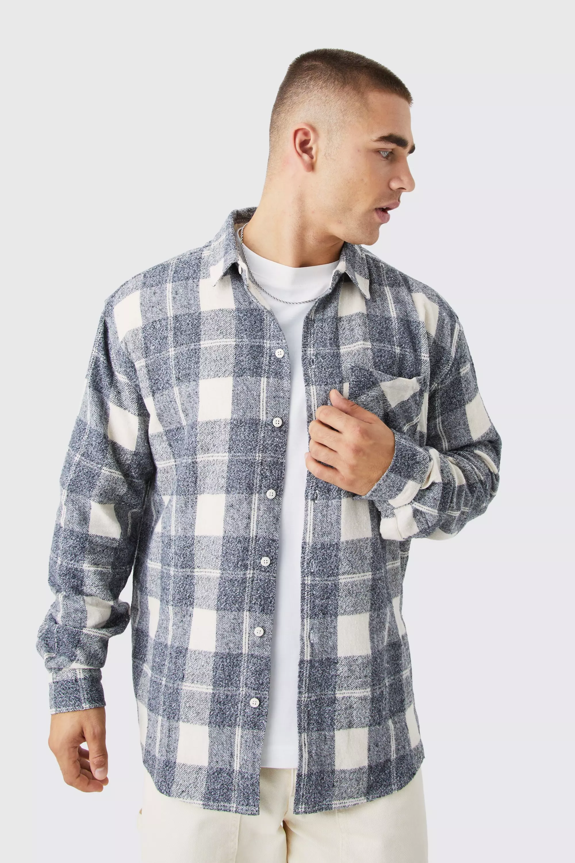 Grey Long Sleeve Marl Check Shirt