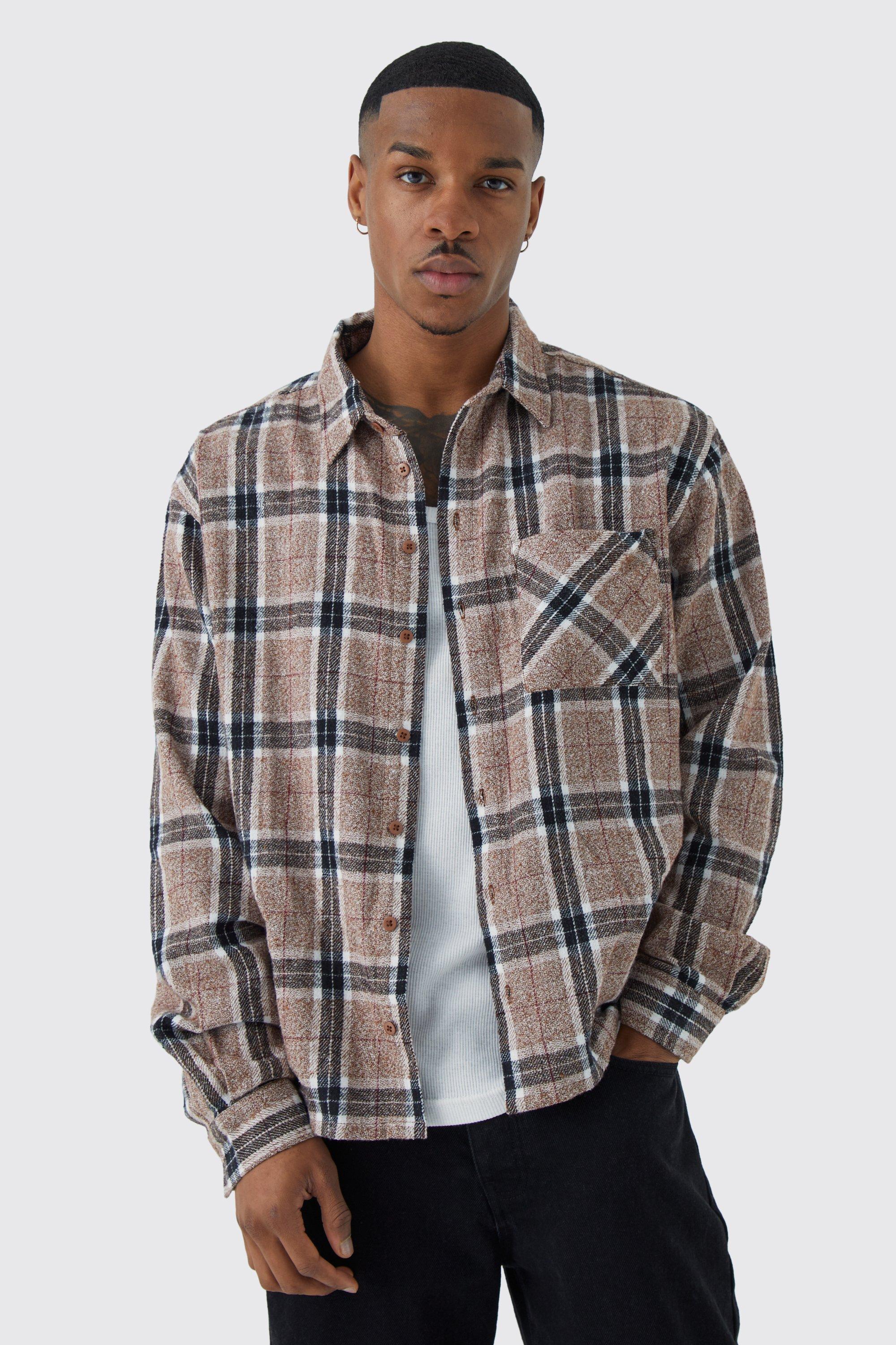 boohooMAN Long Sleeve Longline Flannel Shirt - Green - Size XS