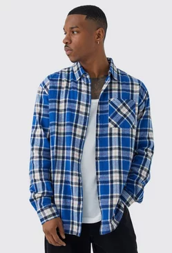 Blue Long Sleeve Oversized Ofcl Flannel Shirt
