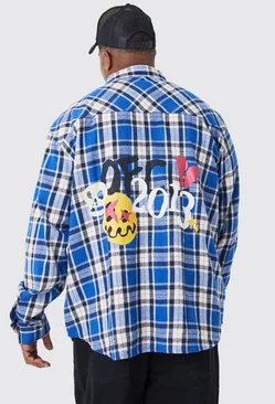Plus Long Sleeve Oversized Ofcl Flannel Shirt Blue