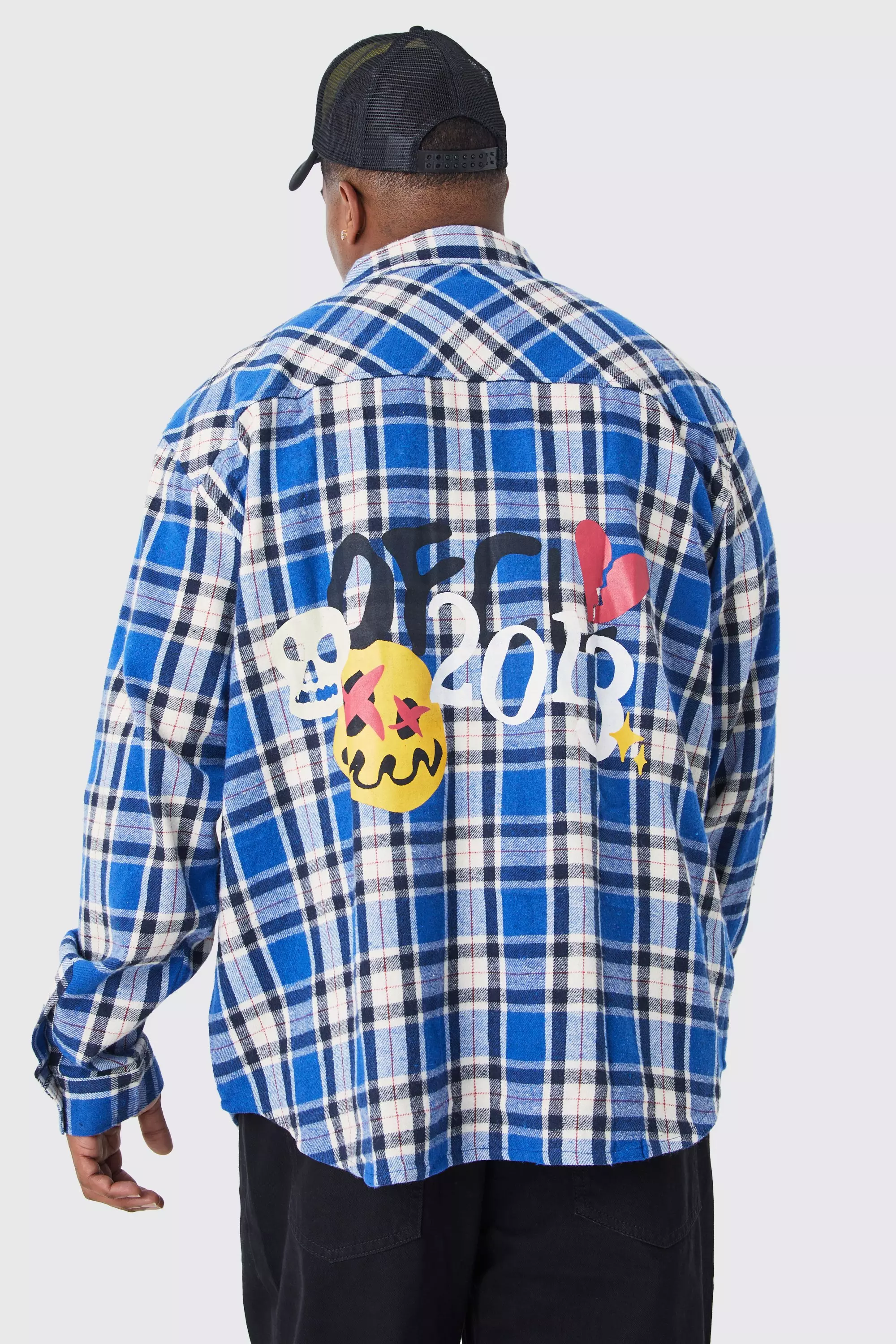 Blue Plus Long Sleeve Oversized Ofcl Flannel Shirt