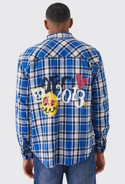 Tall Long Sleeve Oversized Ofcl Flannel Shirt Blue