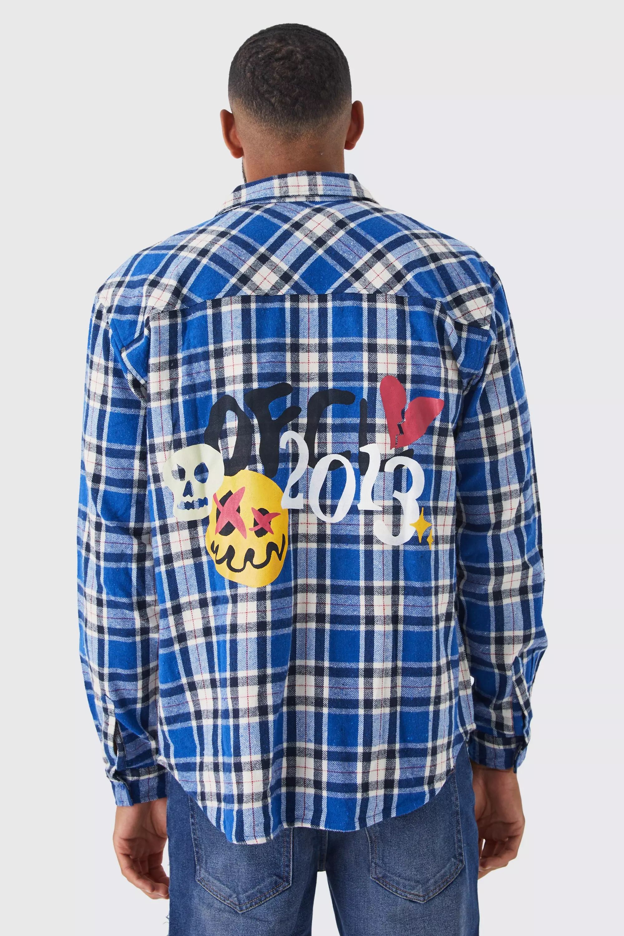 Blue Tall Long Sleeve Oversized Ofcl Flannel Shirt