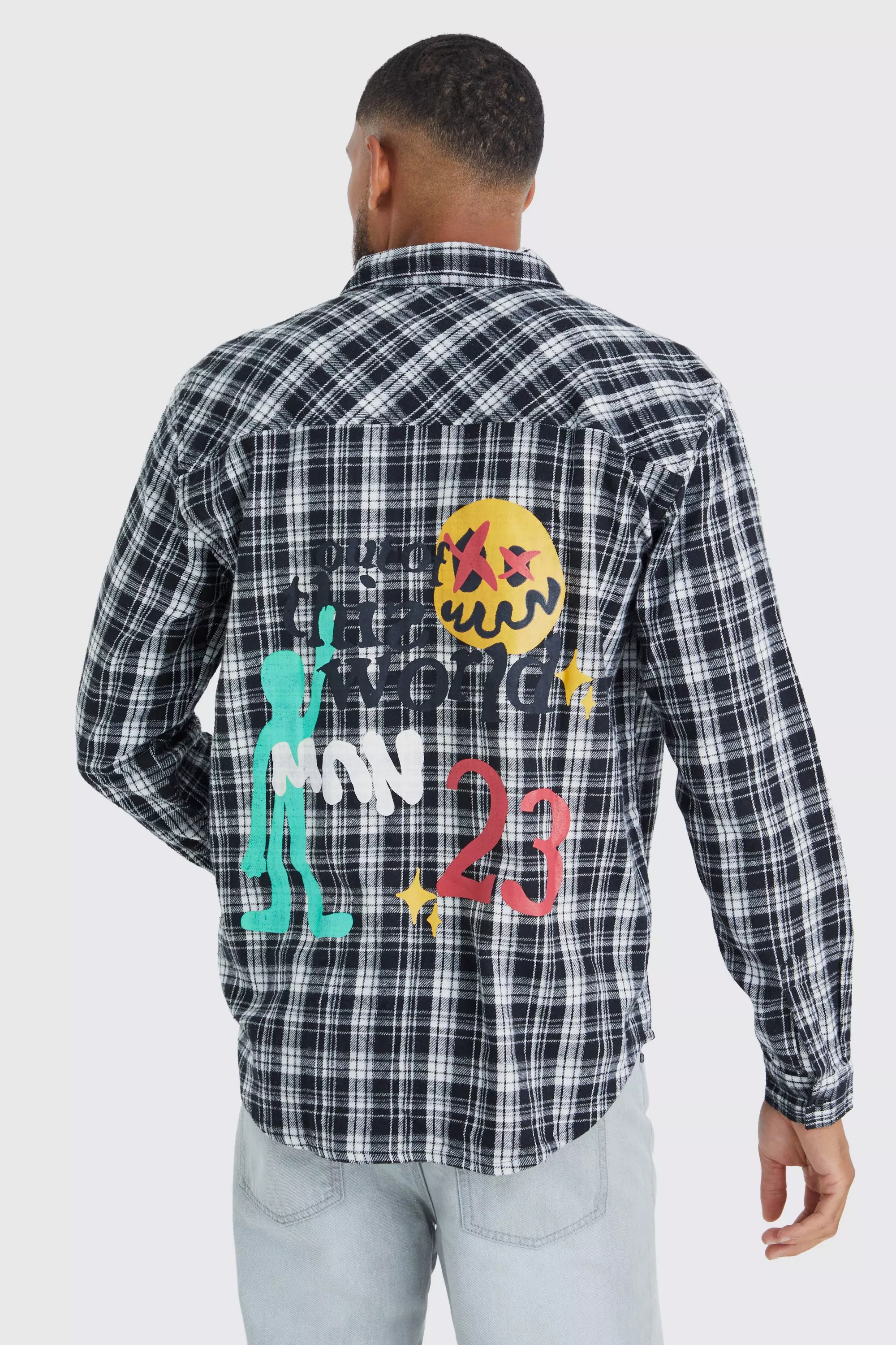 Tall Oversized Out Of This World Flannel Shirt Black