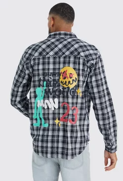 Black Tall Oversized Out Of This World Flannel Shirt