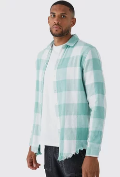 Tall Long Sleeve Pastel Square Flannel Shirt Sage