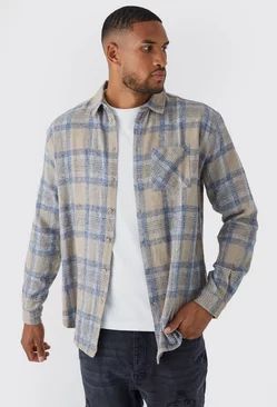 Tall Long Sleeve Classic Oversized Flannel Shirt Stone