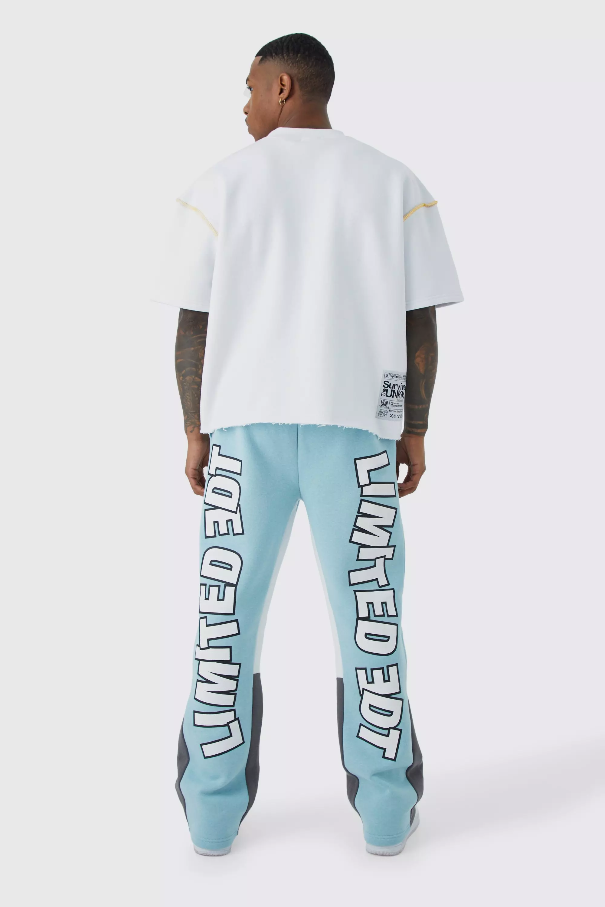 Oversized Extended Neck Contrast Short Sleeve Sweatshirt | boohooMAN USA