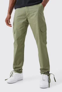 Khaki Slim Ripstop Cargo Tonal Print Pants