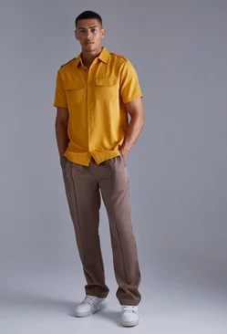 Short Sleeve Utility Twill Shirt & Pintuck Pants Set Multi