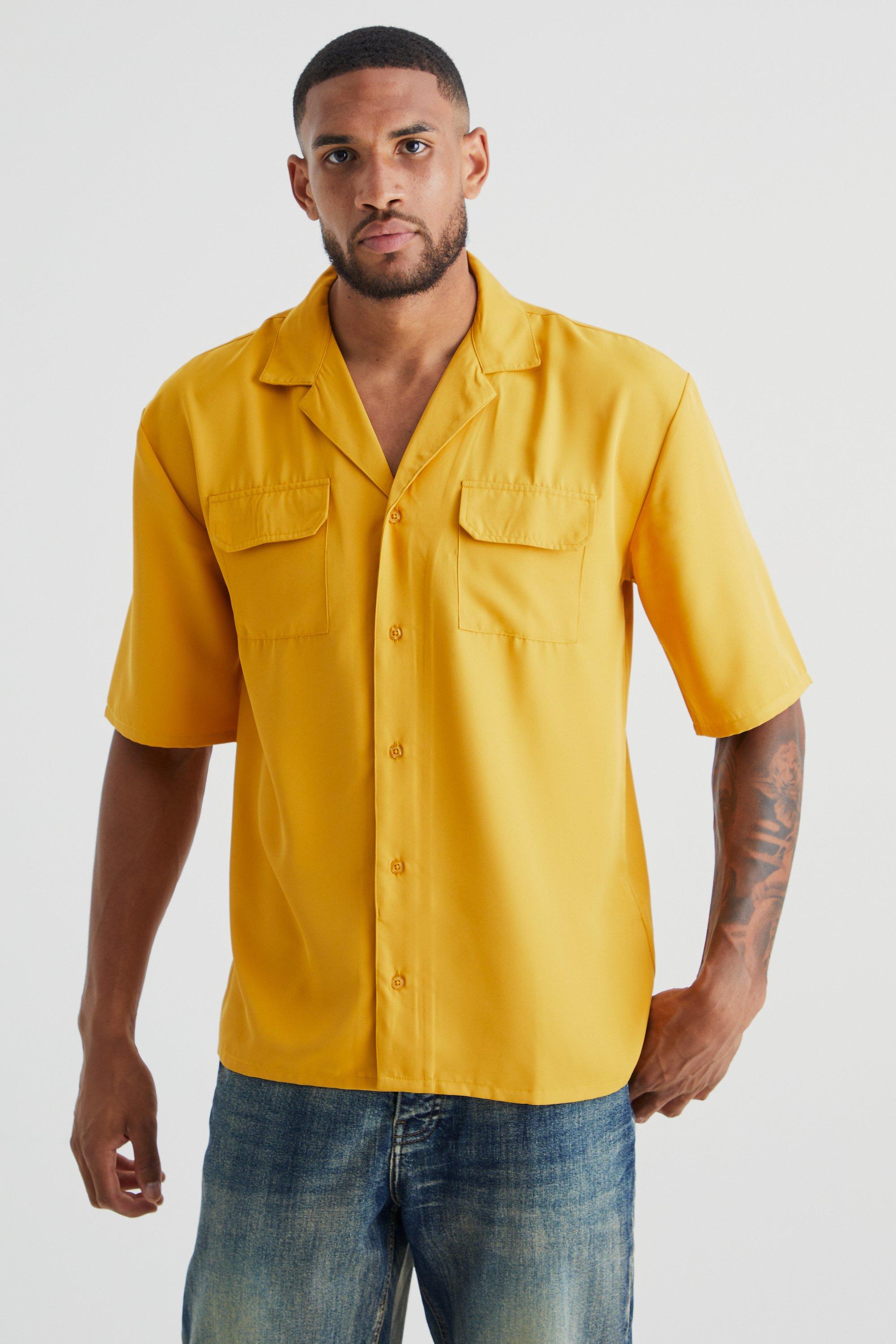 Yellow short sleeve dress 2024 shirt