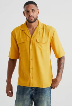 Tall Short Sleeve Utility Drop Shoulder Twill Shirt Olive