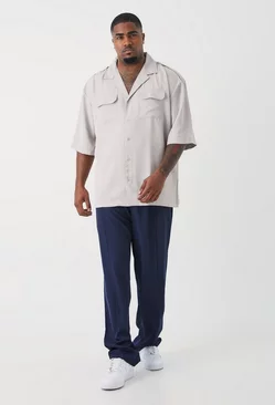Plus Utility Drop Shoulder Twill Shirt & Pintuck Pants Set Multi