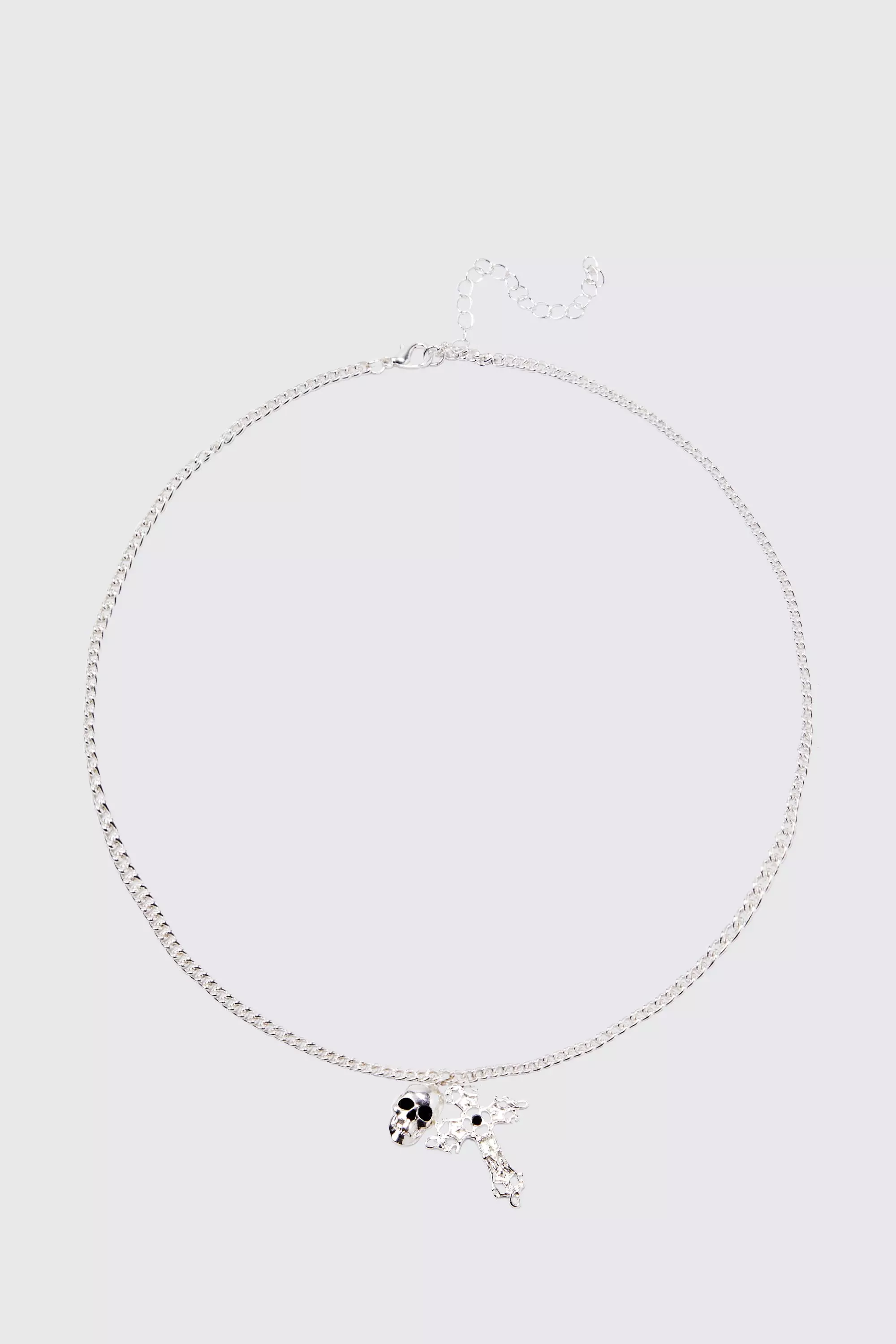 Double Pendant Detail Necklace Silver