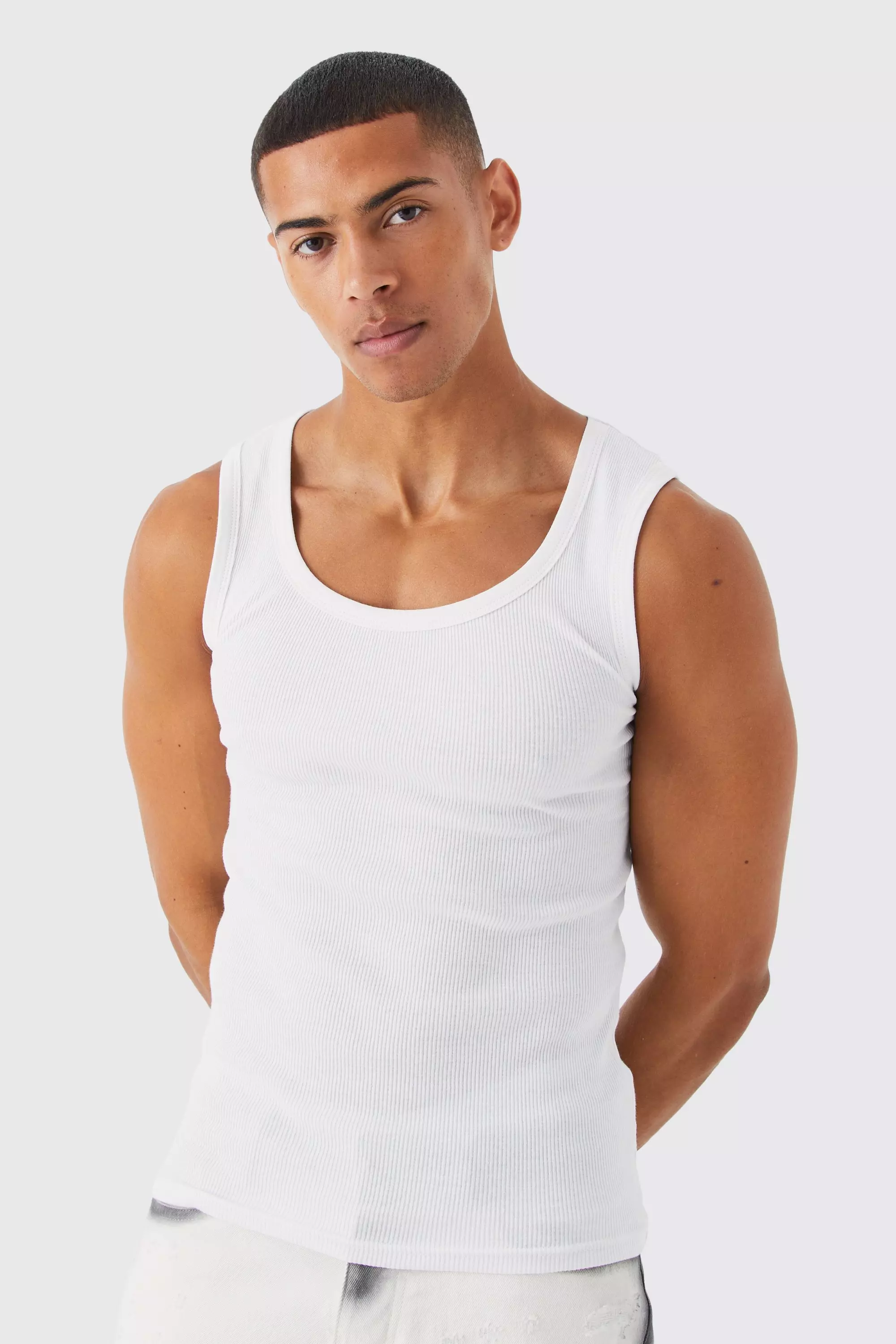 Ribbed Muscle Fit Vest White